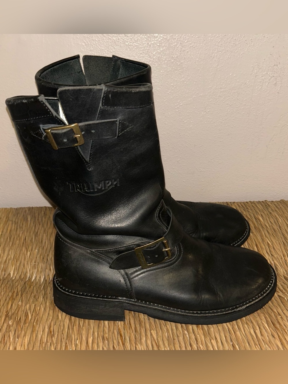 Triumph vtg moto harness  Black Leather Buckle Engineer Boots